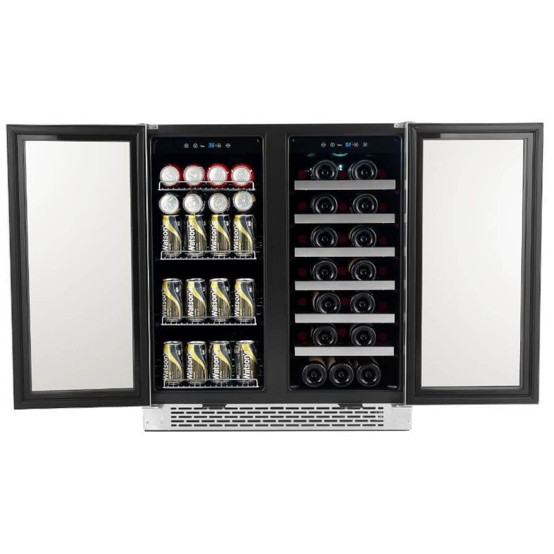 Whynter 30" Built-In French Door Dual Zone 33 Bottle Wine Refrigerator 88 Can Beverage Center BWB-3388FDS