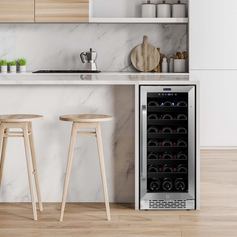 Whynter 15 inch Built-In 33 Bottle Undercounter Stainless Steel Wine Refrigerator with Reversible Door, Digital Control, Lock and Carbon Filter BWR-308SB