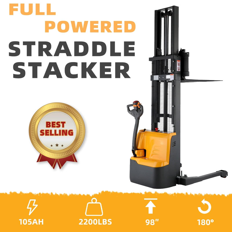 Apollolift Powered Forklift Full Electric Walkie Stacker 2640lbs Cap. Straddle Legs.98" lifting A-3038 - Backyard Provider