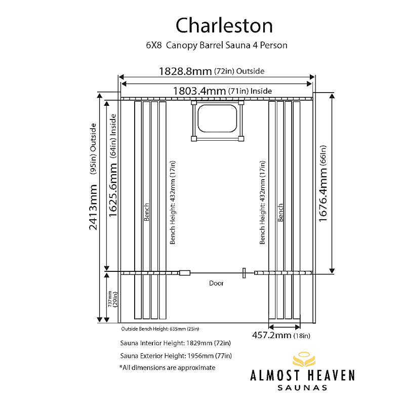 Almost Heaven Charleston 4 Person Canopy Barrel Sauna