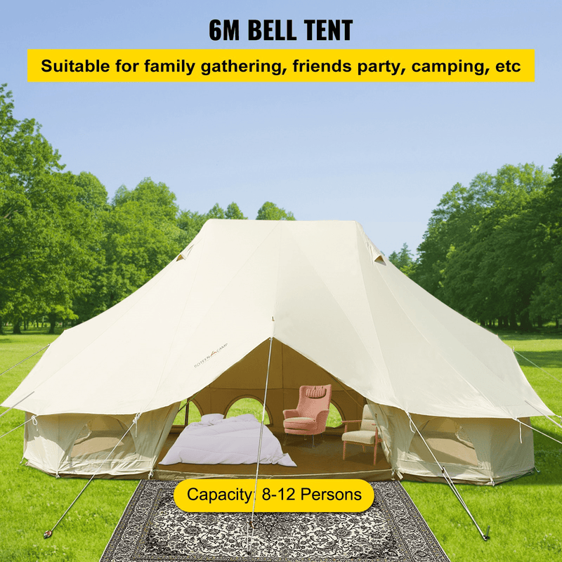 Vevor 6M Bell Tent 19.7' x 13.1' x 9.8' Yurt Beige Canvas Cotton For 8-12 People Portable 4 Season Teepee - Backyard Provider