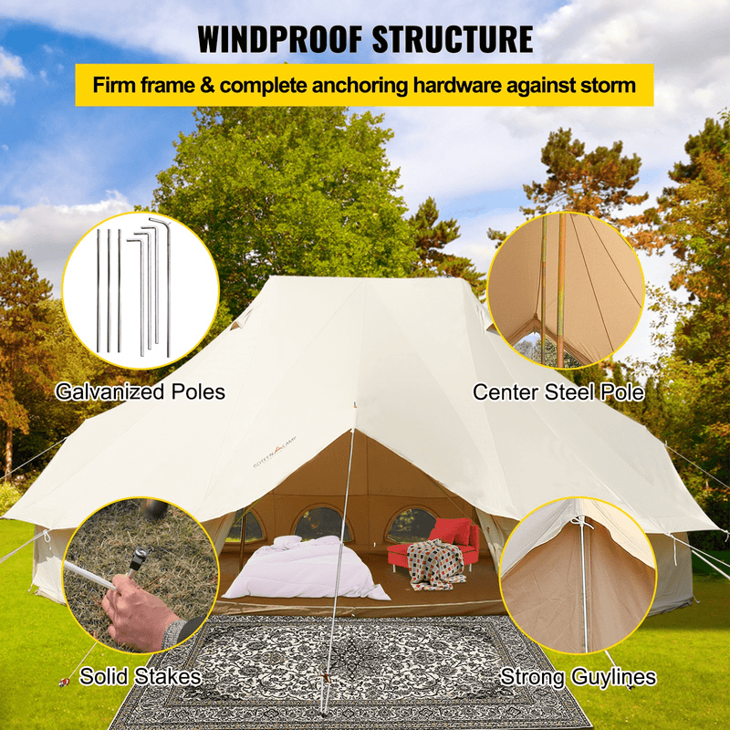 Vevor 6M Bell Tent 19.7' x 13.1' x 9.8' Yurt Beige Canvas Cotton For 8-12 People Portable 4 Season Teepee - Backyard Provider