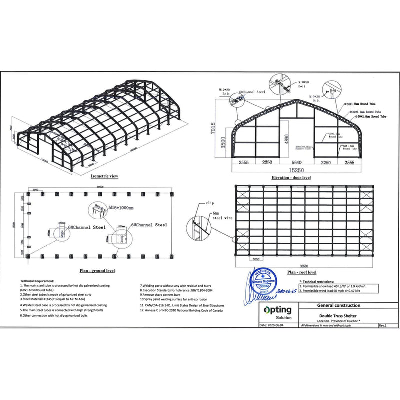 Gold Mountain Double Truss Storage Shelter W50'xL100'xH23'