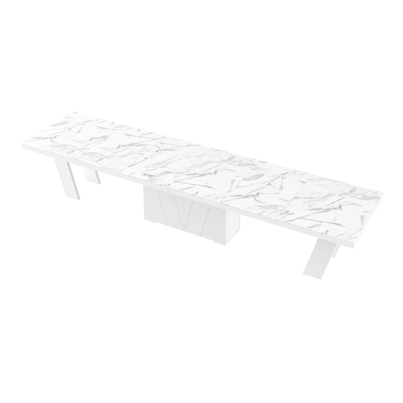 Maxima House Dining Set ALETA 11 pcs. modern glossy marble/ white Dining Table with 4 self-starting leaves plus 10 chairs - HU0080K-332GR - Backyard Provider