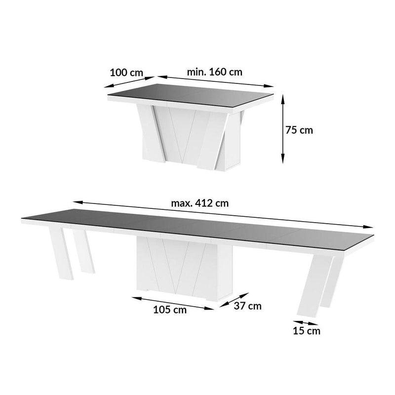 Maxima House Dining Set ALETA 11 pcs. modern glossy marble/ white Dining Table with 4 self-starting leaves plus 10 chairs - HU0080K-332GR - Backyard Provider