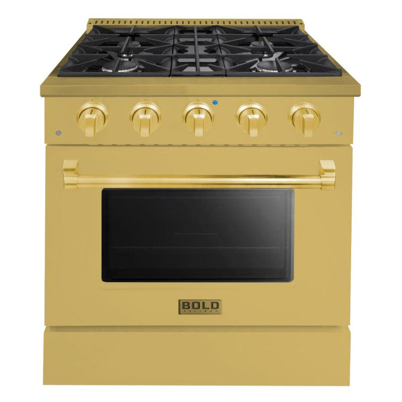 Hallman BOLD GOLD 30" 4.2 Cu. Ft. 4 Burner Freestanding Dual Fuel Range and Electric Oven - HBRDF30GD