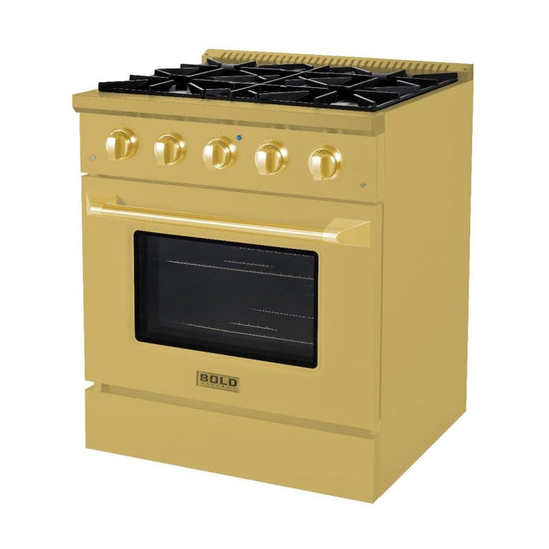 Hallman BOLD GOLD 30" 4.2 Cu. Ft. 4 Burner Freestanding Dual Fuel Range and Electric Oven - HBRDF30GD