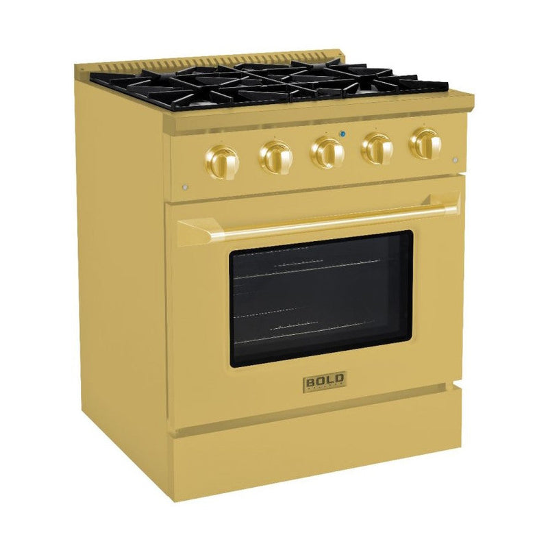 Hallman BOLD GOLD 30" 4.2 Cu. Ft. 4 Burner Freestanding Dual Fuel Range and Electric Oven - HBRDF30GD