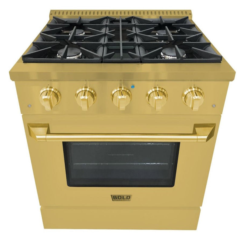 Hallman BOLD GOLD 30" 4.2 Cu. Ft. 4 Burner Freestanding Dual Fuel Range and Electric Oven - HBRDF30GD