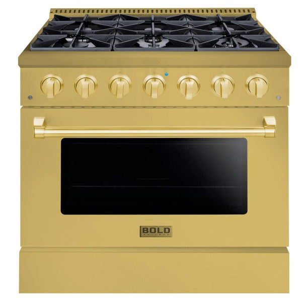 Hallman BOLD GOLD 36" 5.2 Cu. Ft. 6 Burner Freestanding Dual Fuel Range and Electric Oven - HBRDF36GD