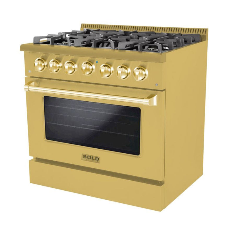 Hallman BOLD GOLD 36" 5.2 Cu. Ft. 6 Burner Freestanding Dual Fuel Range and Electric Oven - HBRDF36GD