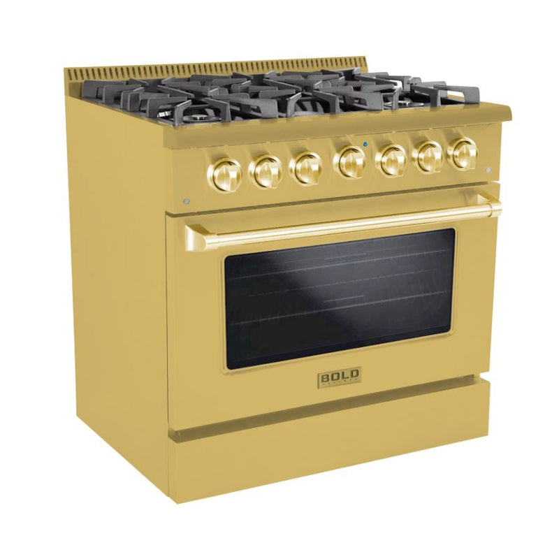 Hallman BOLD GOLD 36" 5.2 Cu. Ft. 6 Burner Freestanding Dual Fuel Range and Electric Oven - HBRDF36GD