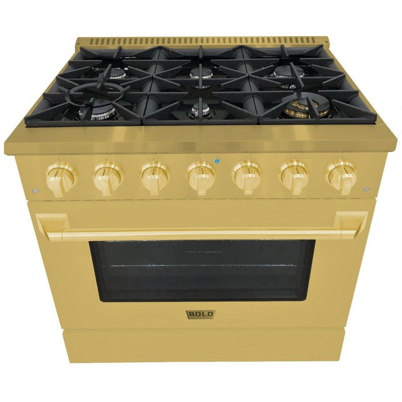 Hallman BOLD GOLD 36" 5.2 Cu. Ft. 6 Burner Freestanding Dual Fuel Range and Electric Oven - HBRDF36GD