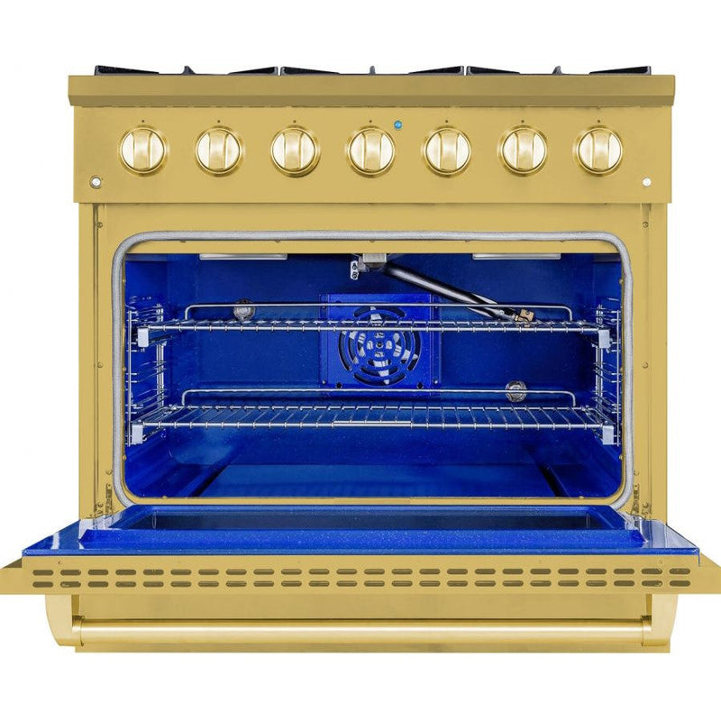 Hallman BOLD GOLD 36" 5.2 Cu. Ft. 6 Burner Freestanding Dual Fuel Range and Electric Oven - HBRDF36GD