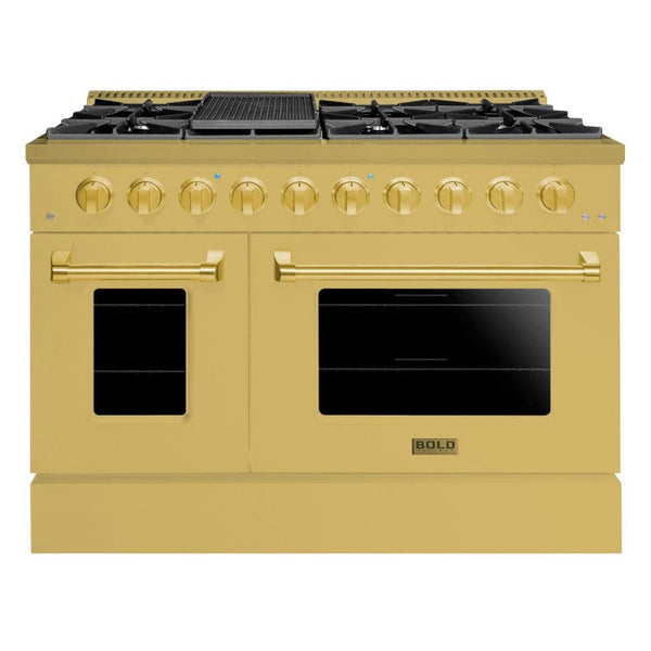 Hallman BOLD GOLD 48" 6.7 Cu. Ft. 8 Burner Freestanding Dual Fuel Range and Electric Oven - HBRDF48GD