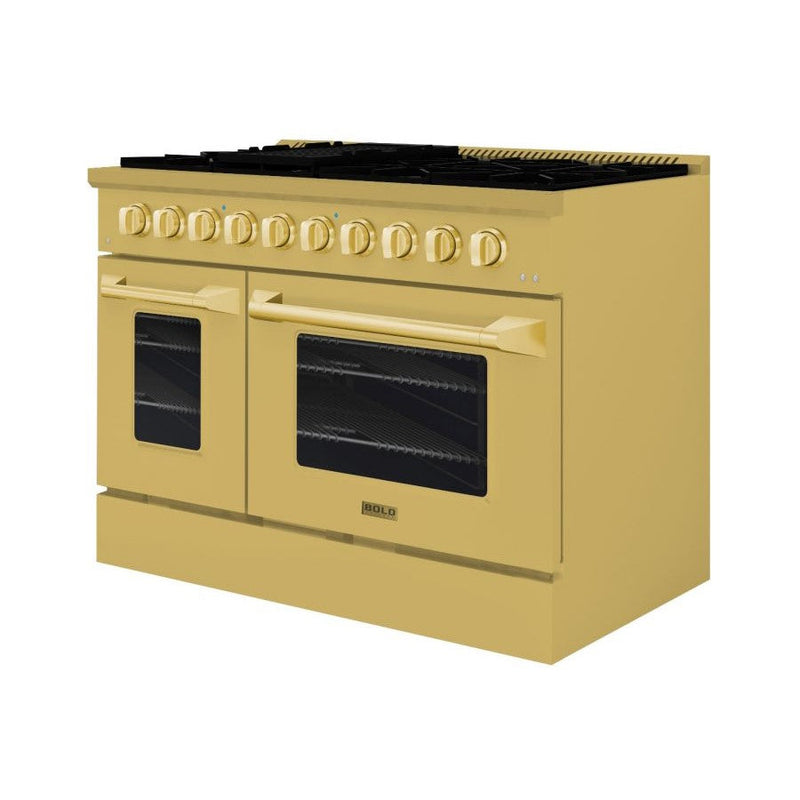 Hallman BOLD GOLD 48" 6.7 Cu. Ft. 8 Burner Freestanding Dual Fuel Range and Electric Oven - HBRDF48GD