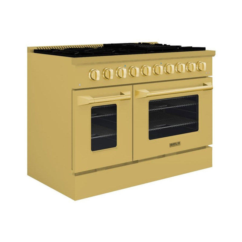 Hallman BOLD GOLD 48" 6.7 Cu. Ft. 8 Burner Freestanding Dual Fuel Range and Electric Oven - HBRDF48GD