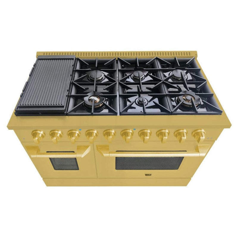 Hallman BOLD GOLD 48" 6.7 Cu. Ft. 8 Burner Freestanding Dual Fuel Range and Electric Oven - HBRDF48GD