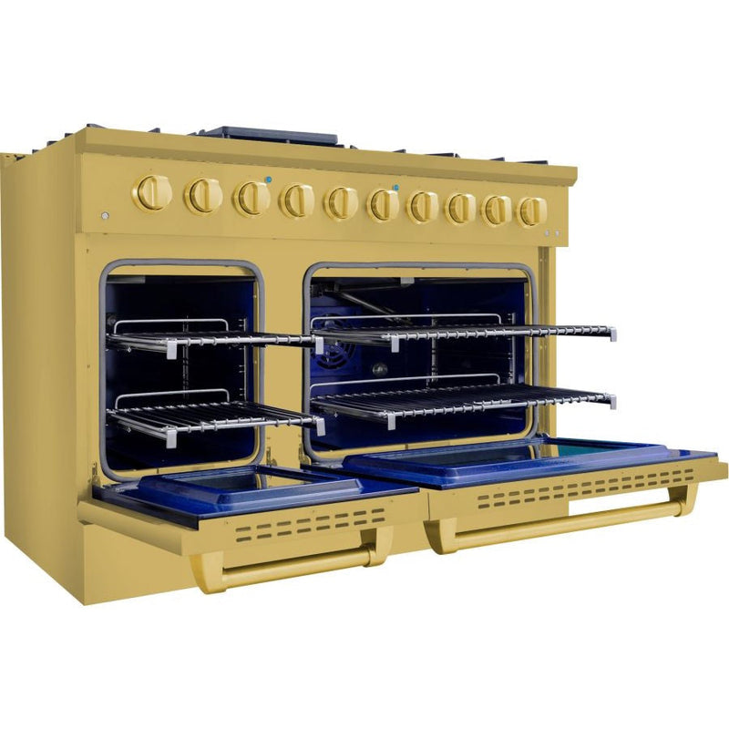 Hallman BOLD GOLD 48" 6.7 Cu. Ft. 8 Burner Freestanding Dual Fuel Range and Electric Oven - HBRDF48GD