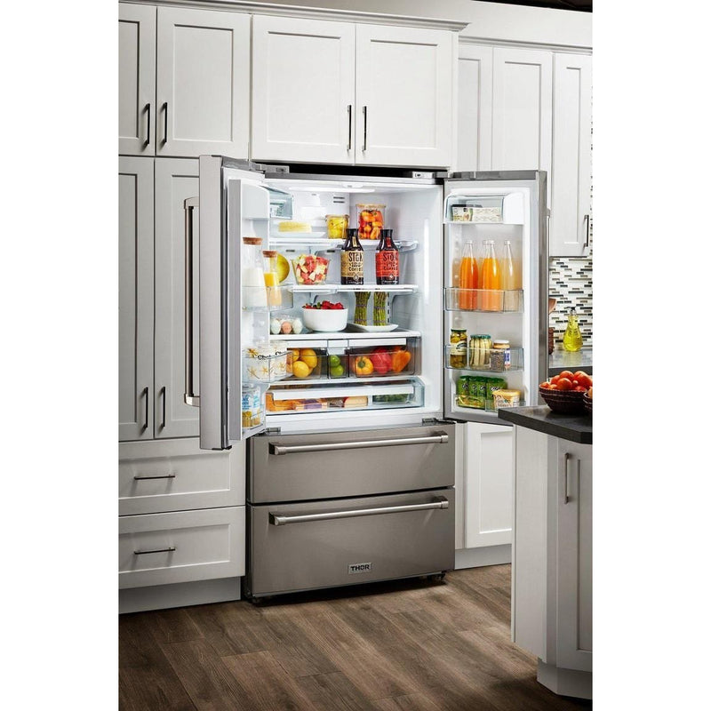 Thor Kitchen Appliance Package - 48 in. Propane Gas Range, Range Hood, Refrigerator, Dishwasher, Wine Cooler, AP-LRG4807ULP-4