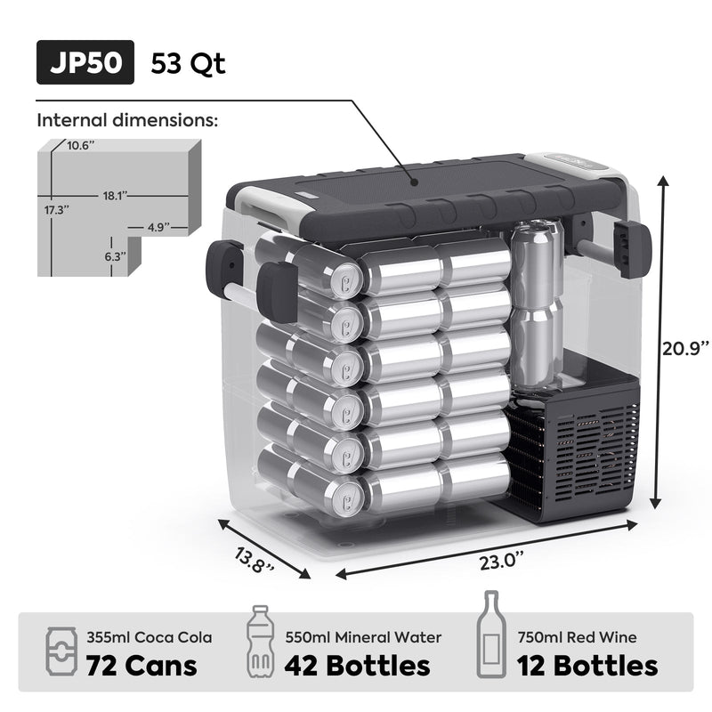 52.8QT JP50 12V APP Controlled Portable Fridge With Free Protective Cover