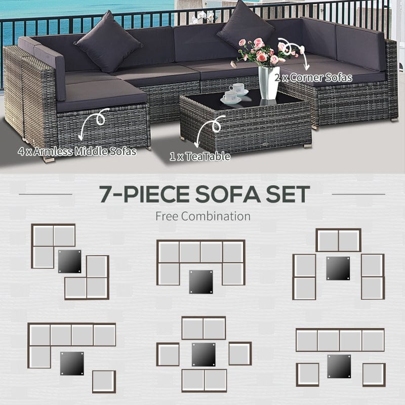 Outsunny 7 Piece Outdoor Patio Furniture, Modern Rattan Wicker Modular Sectional Patio Set - 860-020V01GY