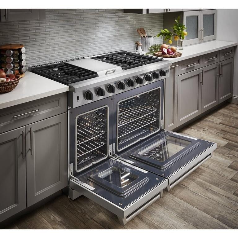 Thor Kitchen Appliance Package - 48 in. Propane Gas Range, Range Hood, Refrigerator, Dishwasher, Wine Cooler, AP-LRG4807ULP-4