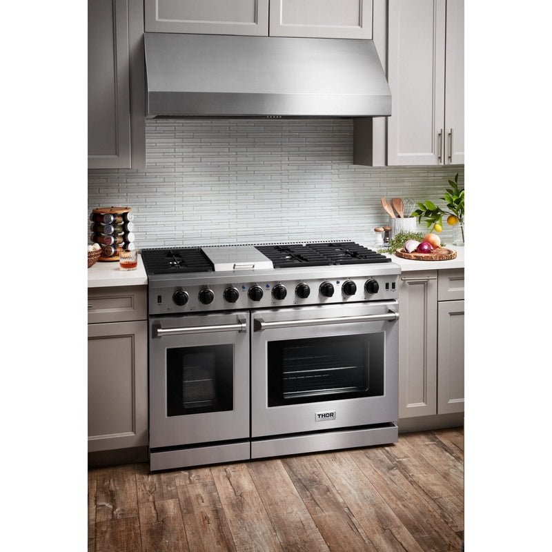 Thor Kitchen 48 in. Propane Gas Range, Counter-Depth Refrigerator, and Dishwasher Appliance Package, AP-LRG4807ULP-2