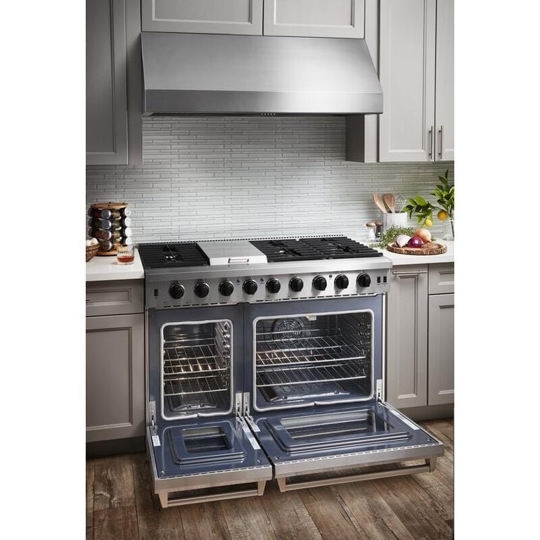 Thor Kitchen Appliance Package - 48 in. Propane Gas Range, Range Hood, Refrigerator, Dishwasher, Wine Cooler, Microwave, AP-LRG4807ULP-8