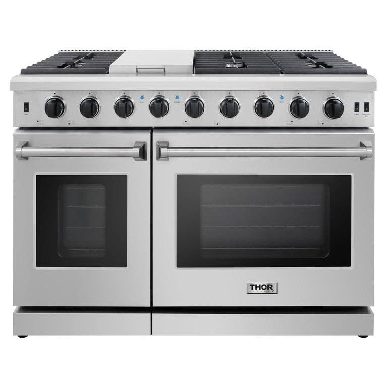 Thor Kitchen Appliance Package - 48 in. Propane Gas Range, Range Hood, Refrigerator, Dishwasher, Wine Cooler, Microwave, AP-LRG4807ULP-8