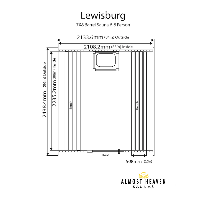 Almost Heaven Lewisburg 8 Person Standard Barrel Sauna