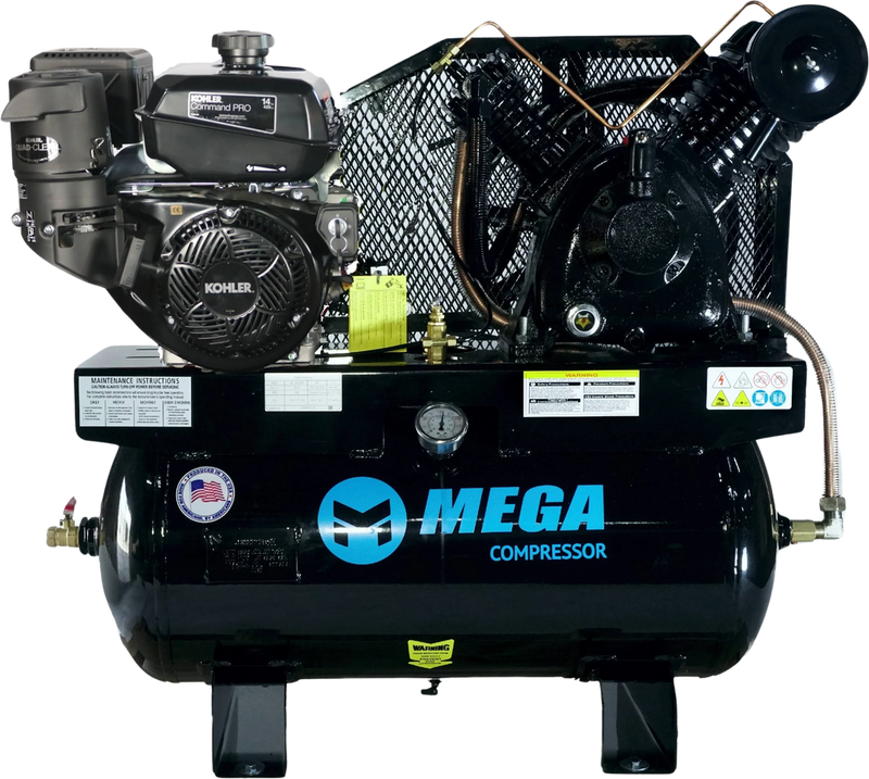 Mega Compressor Air Compressor 30 Gallon 14 HP 175 PSI Kohler Engine Gas Start New MP-14030GTU