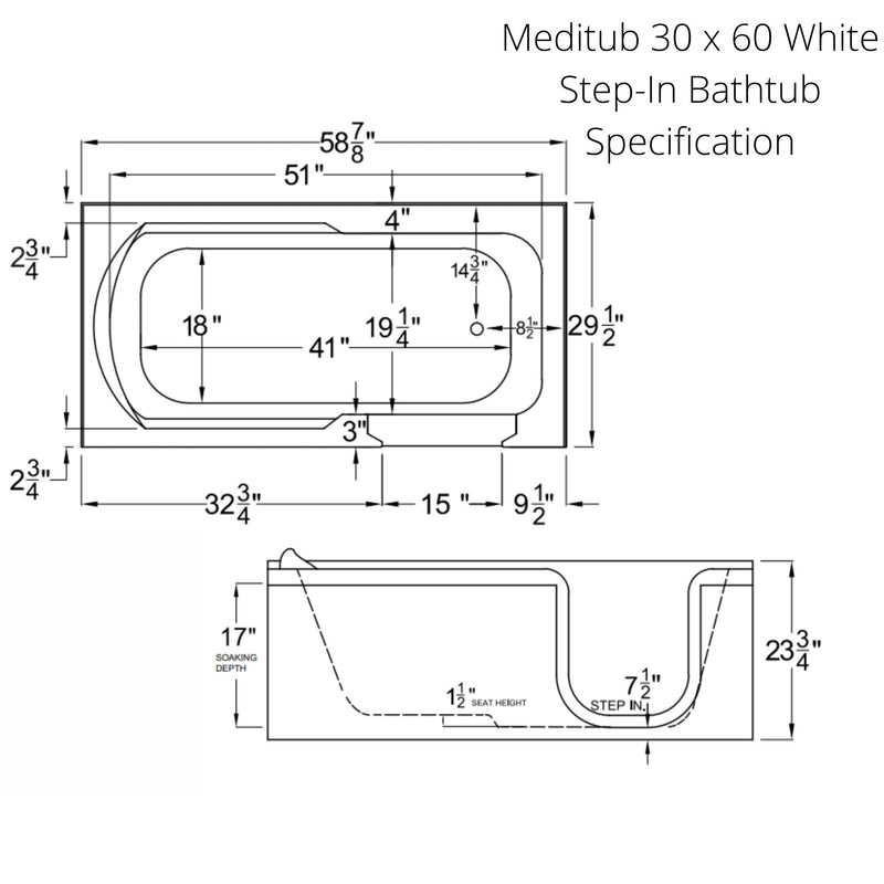 Meditub 30 x 60 White Step-In Bathtub 3060SI - Backyard Provider