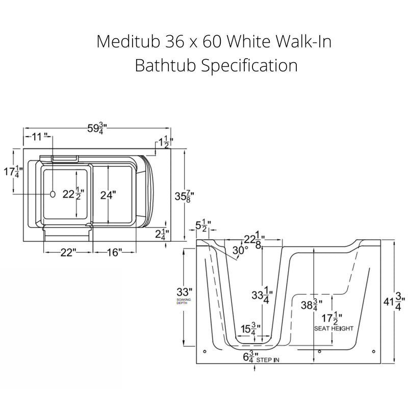 Meditub 36 x 60 White Walk-In Bathtub 3660 - Backyard Provider