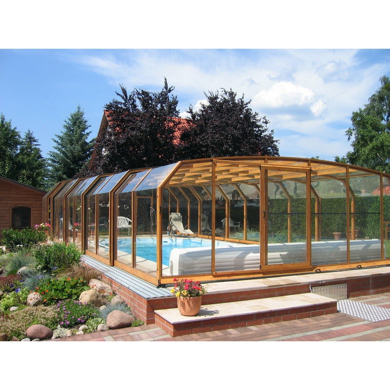 Sunrooms-Enclosures Polished Curves Oceanic High Type I Pool Enclosure, 20’10”L x 13’1”W x 7’4”H