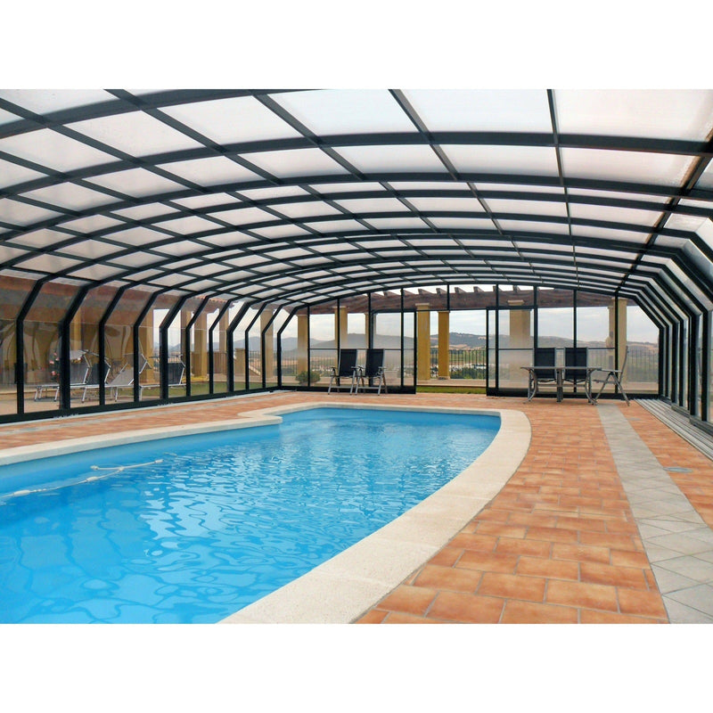 Sunrooms-Enclosures Polished Curves Oceanic High Type I Pool Enclosure, 20’10”L x 13’1”W x 7’4”H