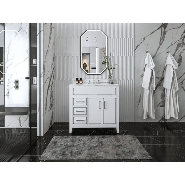 Ancerre Aspen Bathroom Vanity with Sink and Carrara White Marble Top Cabinet Set - VTS-ASPEN-36-W-CW - Backyard Provider