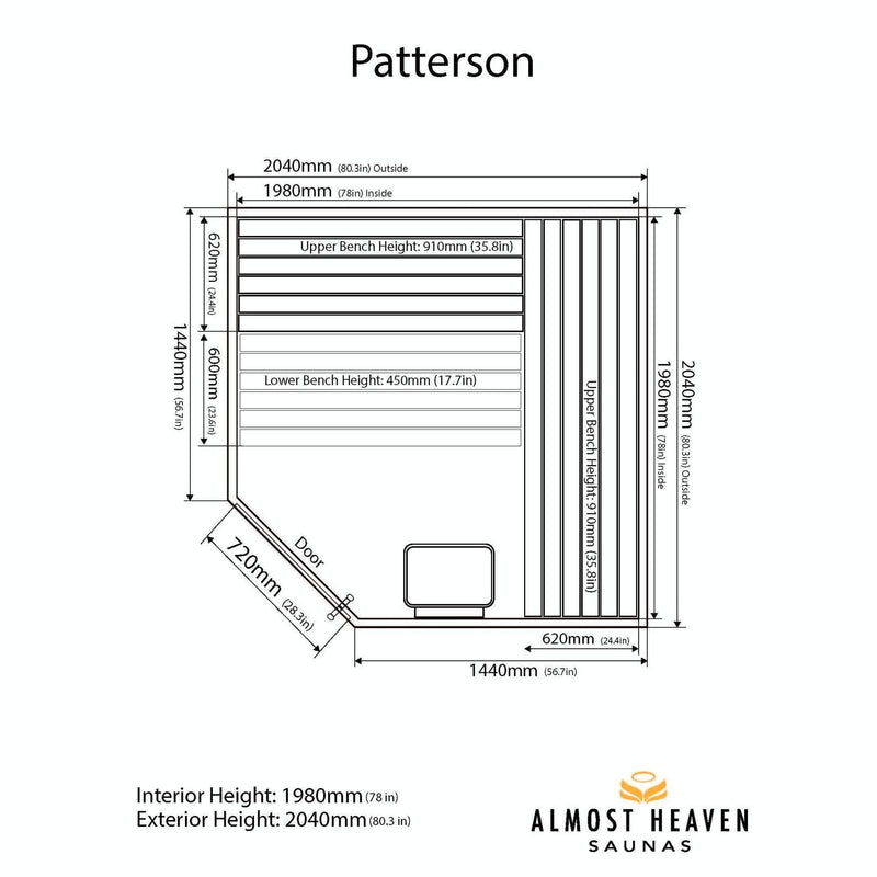 Almost Heaven Patterson 6 Person Indoor Sauna