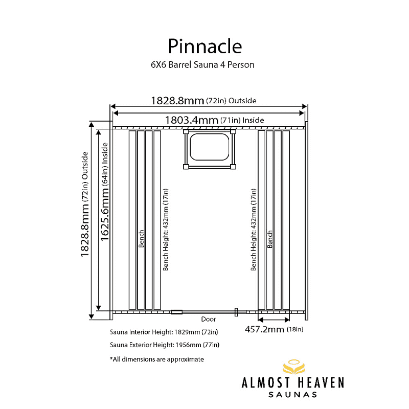 Almost Heaven Pinnacle 4-Person Standard Barrel Sauna