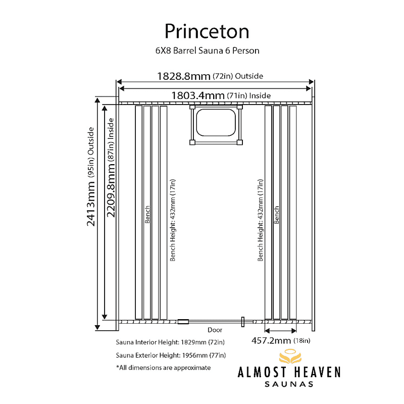 Almost Heaven Princeton 6 Person Standard Barrel Sauna