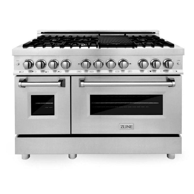 ZLINE Appliance Package - 48 In. Dual Fuel Range, Range Hood, Microwave Drawer, 3 Rack Dishwasher, 4KP-RARH48-MWDWV