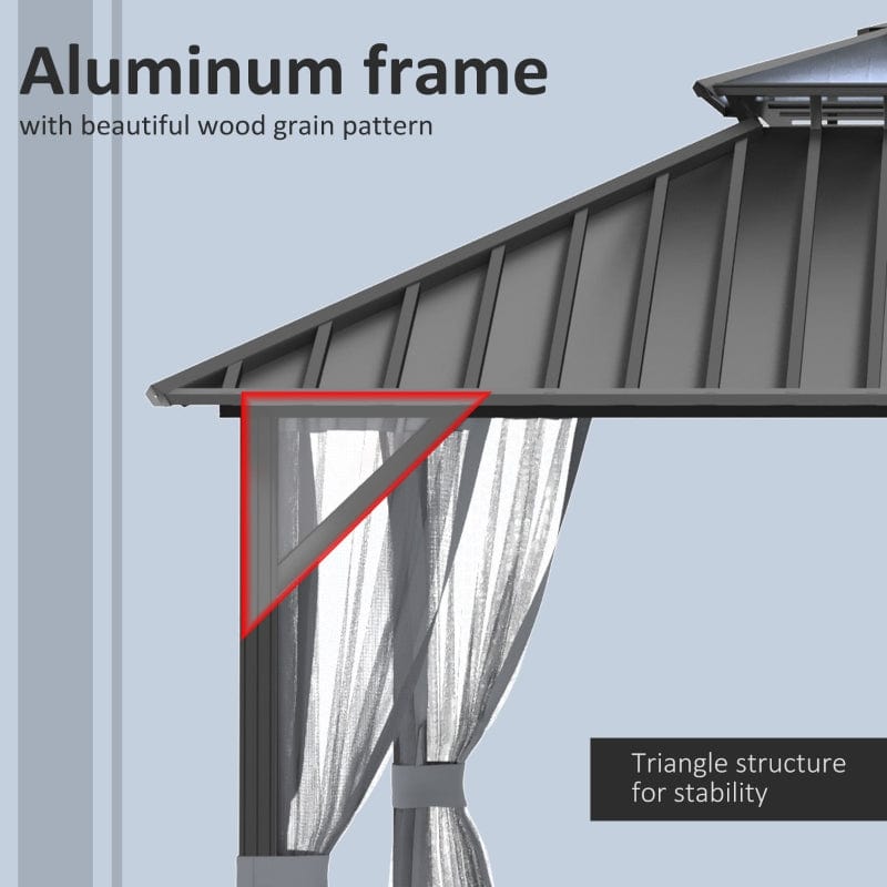 Outsunny 12'L x 9.8'W Steel Hardtop Patio Canopy - 84C-163BK