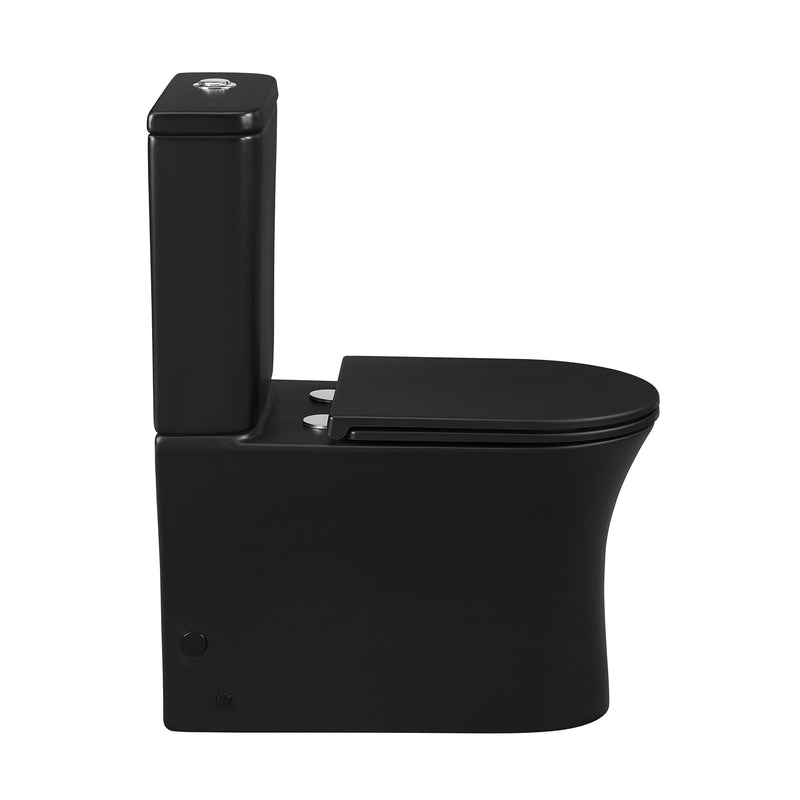 Swiss Madison Calice Two-Piece Elongated Rear Outlet Toilet Dual-Flush 0.8/1.28 gpf in Matte Black - SM-2T120MB - Backyard Provider