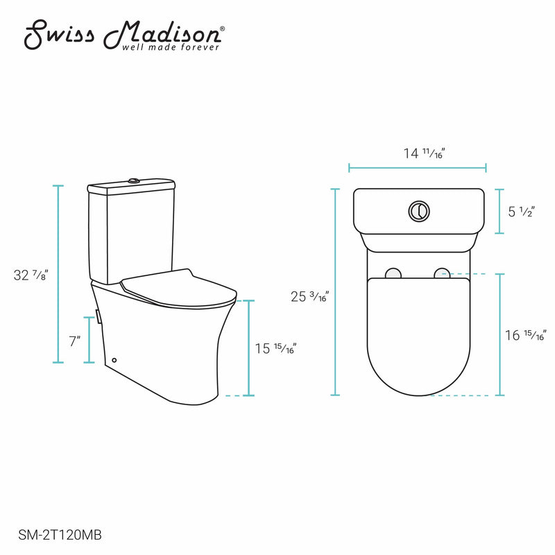 Swiss Madison Calice Two-Piece Elongated Rear Outlet Toilet Dual-Flush 0.8/1.28 gpf in Matte Black - SM-2T120MB - Backyard Provider