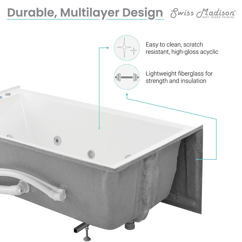 Swiss Madison Avancer 60" x 36" Left-Hand Drain Rectangular Alcove Whirlpool Bathtub with Apron - SM-AB590 - Backyard Provider