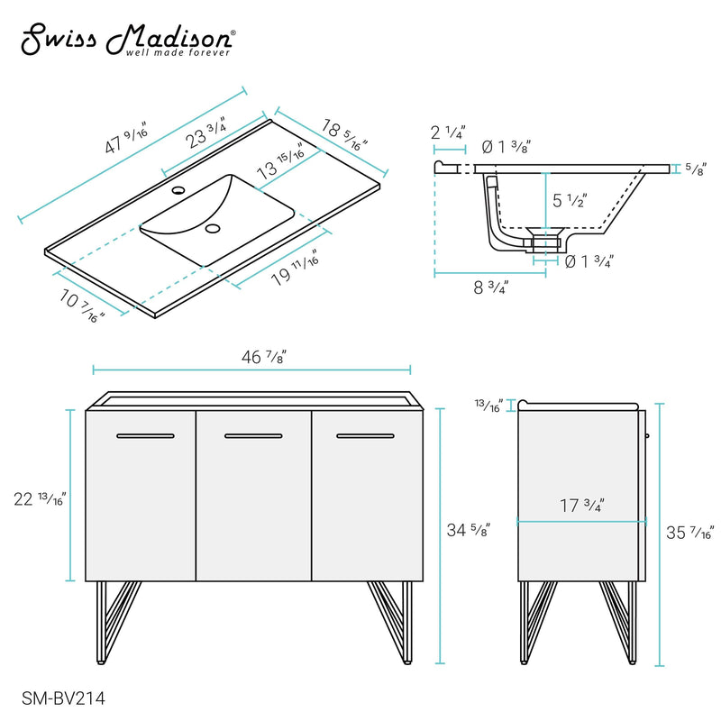 Swiss Madison Annecy 48" Bathroom Vanity in White - SM-BV214 - Backyard Provider