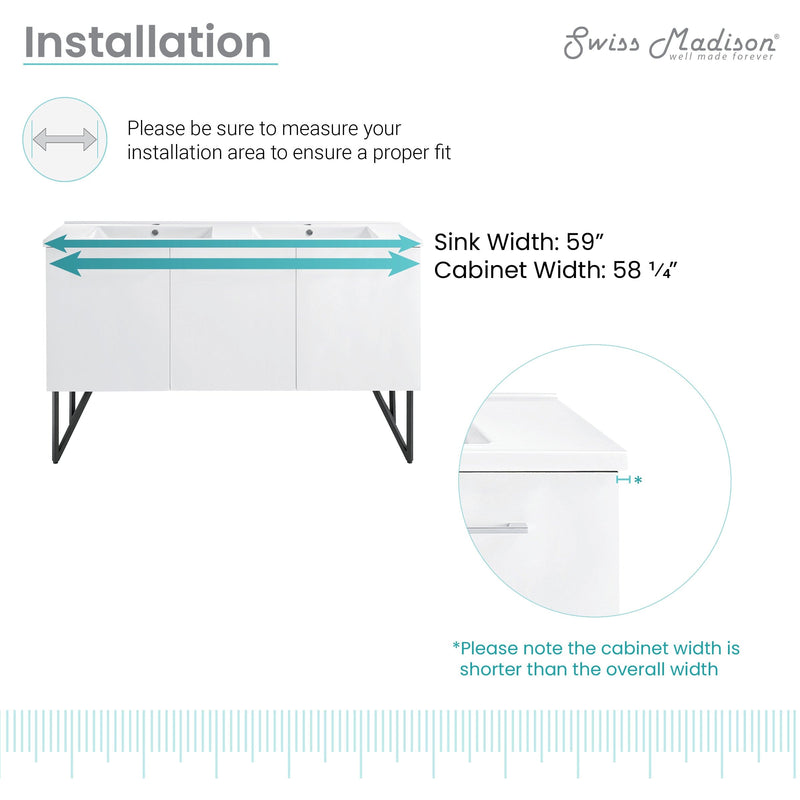 Swiss Madison Annecy 60" Bathroom Vanity in White - SM-BV216 - Backyard Provider