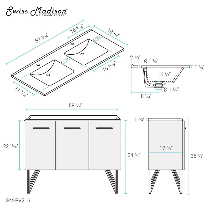 Swiss Madison Annecy 60" Bathroom Vanity in White - SM-BV216 - Backyard Provider