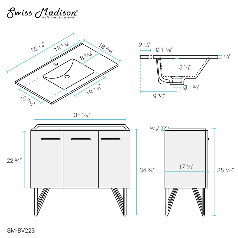 Swiss Madison Annecy 36" Bathroom Vanity in Black Walnut - SM-BV223 - Backyard Provider