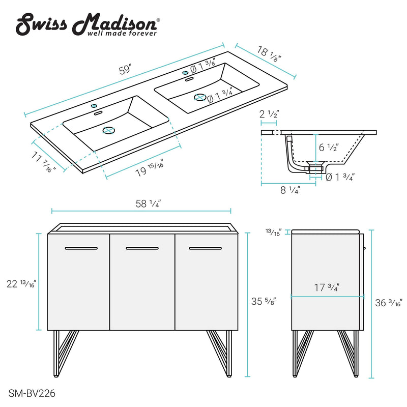 Swiss Madison Annecy 60" Bathroom Vanity in Black Walnut - SM-BV226 - Backyard Provider